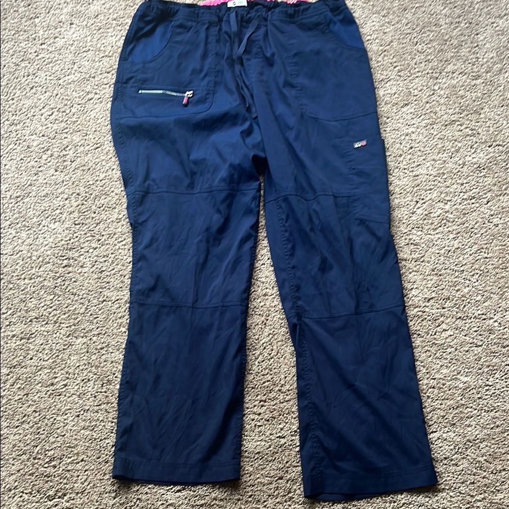 koi Navy Blue Scrub Jogger Pants with Pink Waistband Accent